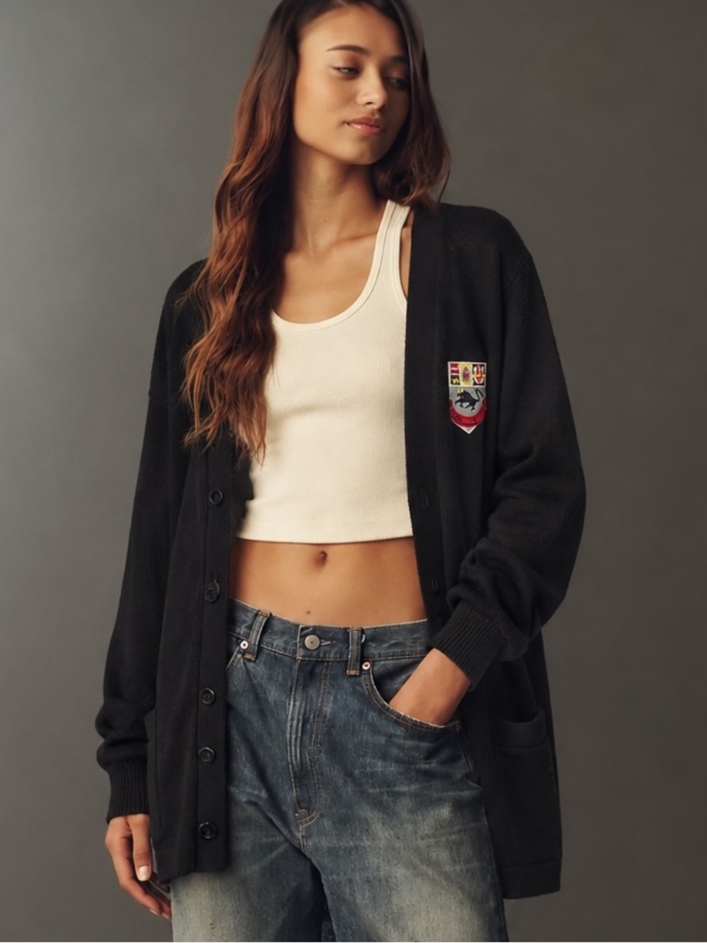 Brebeuf Collegiate Prep School Black Cotton Cardigan Knit Crest Sweater